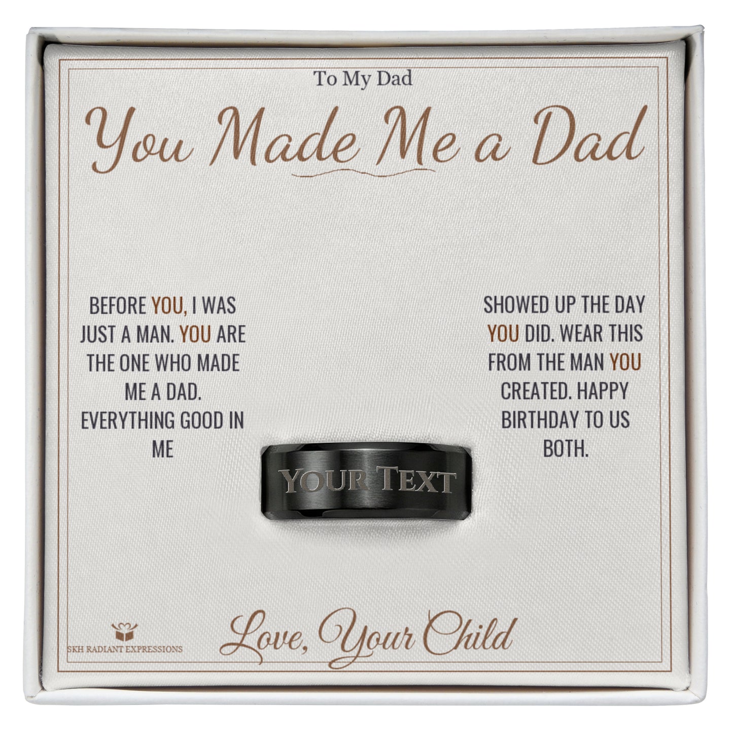 Engraved Men's Ring gift box, ready to give to dad