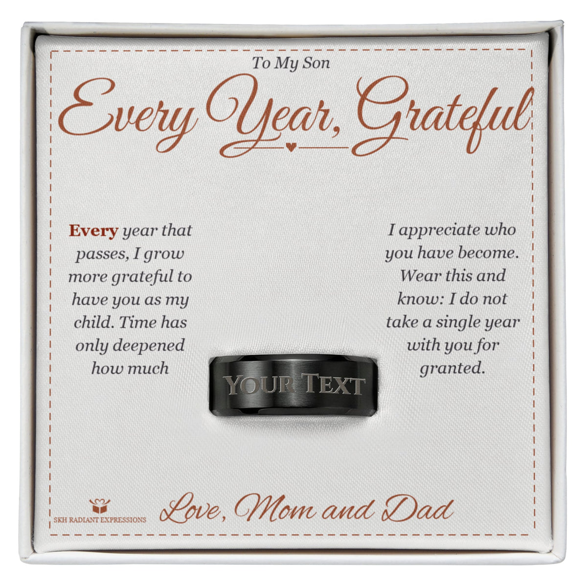Thoughtful engraved men's ring gift for son