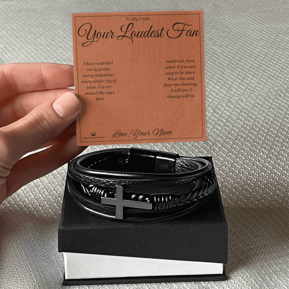 Men's Cross Bracelet engraved with your own words for uncle