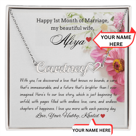 To My Wife - Wedding Anniversary Gift - Name Necklace + Heart Character