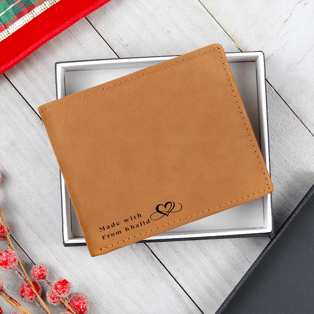 Made With Love Graphic Leather Wallet - Customize with Your Name