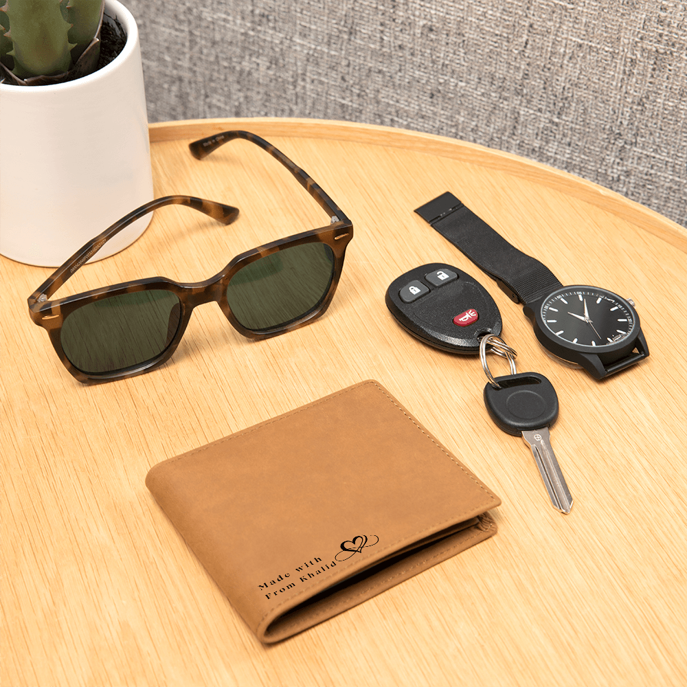 Made With Love Graphic Leather Wallet - Customize with Your Name