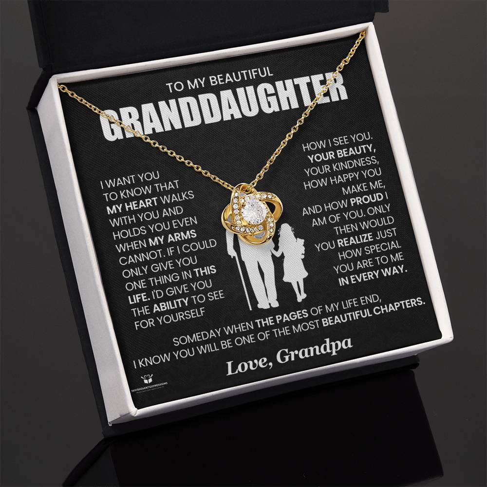 To My Granddaughter - My Heart Walks With You - Love Knot Necklace