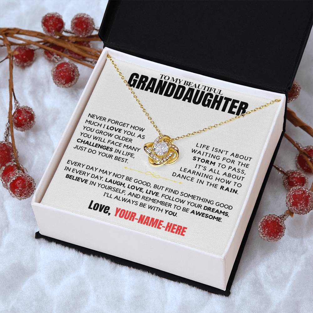 To My Beautiful Granddaughter - Never Forget That I Love You - Grandma - Grandpa - Love Knot Necklace