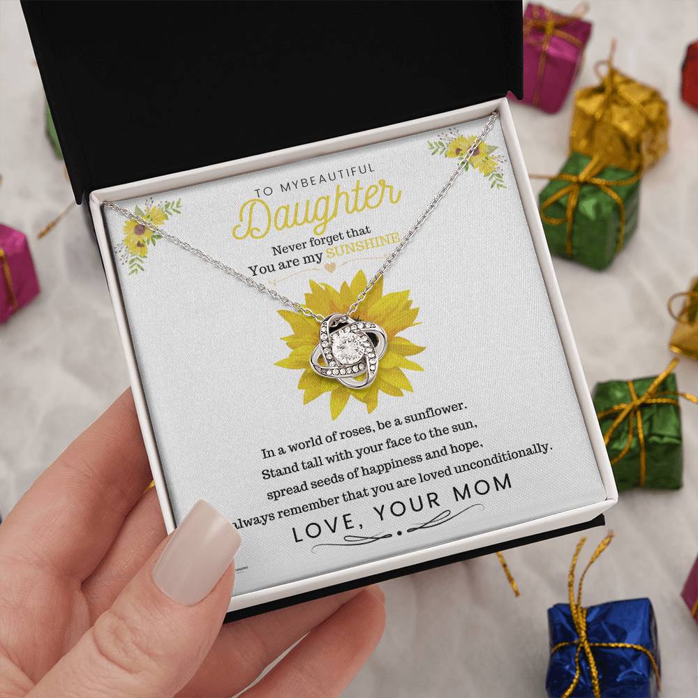 To My Beautiful Daughter - You Are My Sunshine - Love Knot Necklace