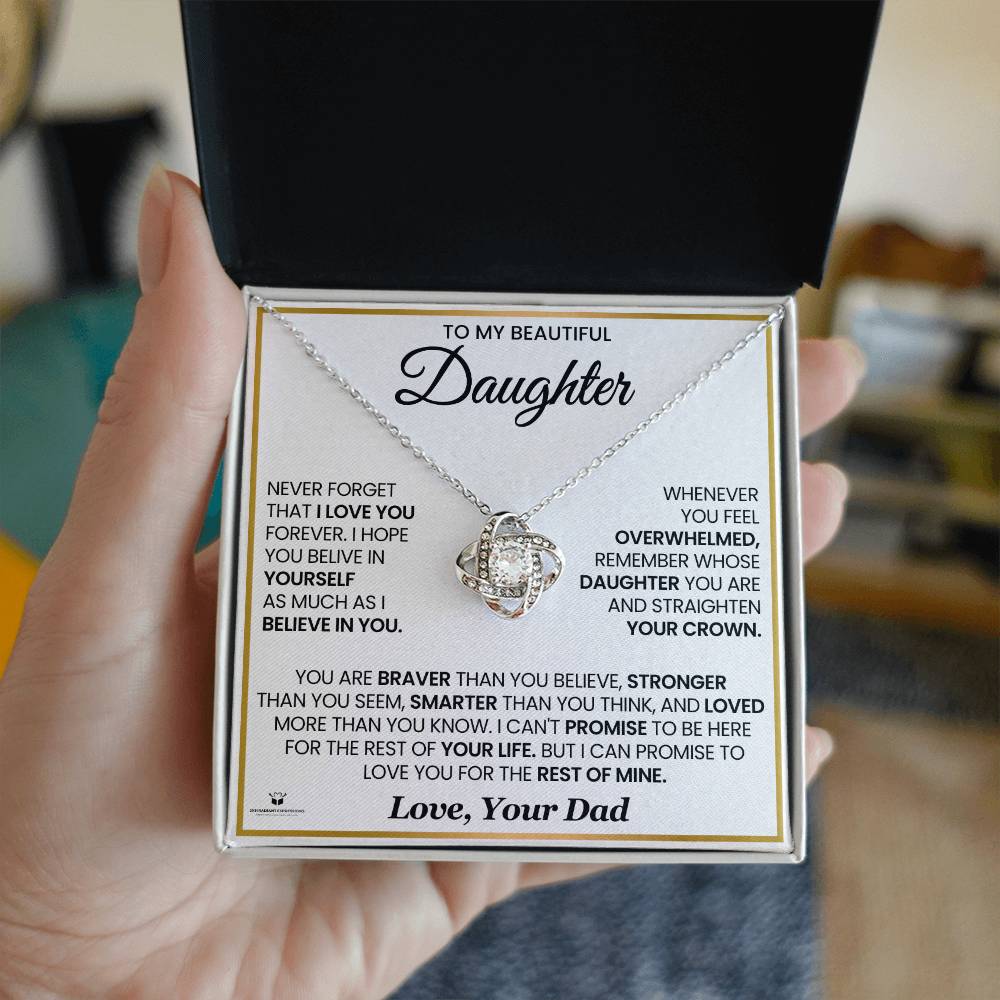 To My Beautiful Daughter – Never Forget Dad Loves You - Love Knot Necklace