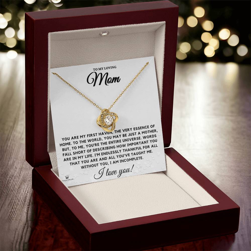 To My Loving Mom - You Are My First Home - Love Knot Necklace - personalized keepsake gift (view 11)