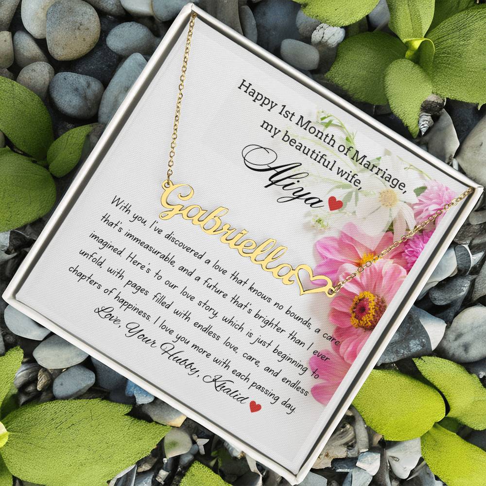 To My Wife - Wedding Anniversary Gift - Name Necklace + Heart Character