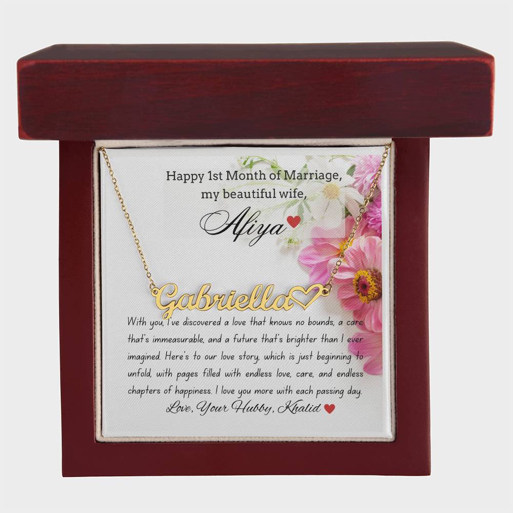 To My Wife - Wedding Anniversary Gift - Name Necklace + Heart Character