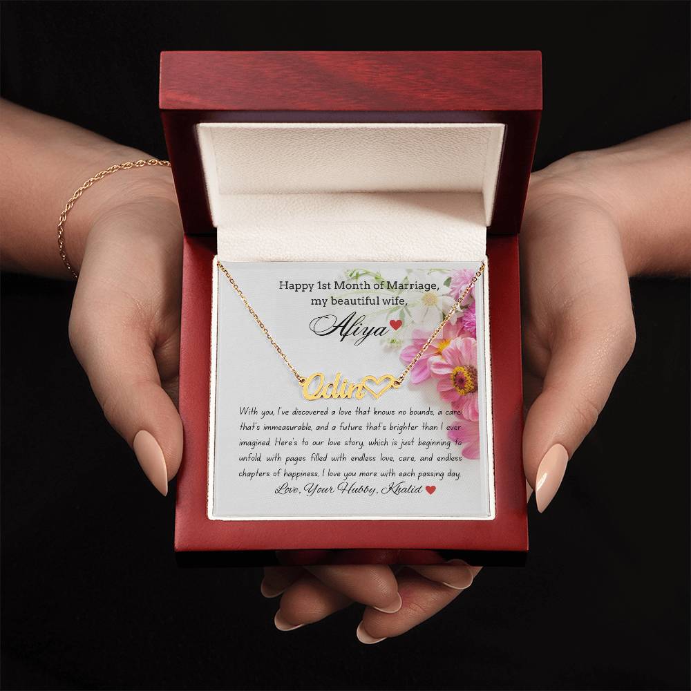 To My Wife - Wedding Anniversary Gift - Name Necklace + Heart Character