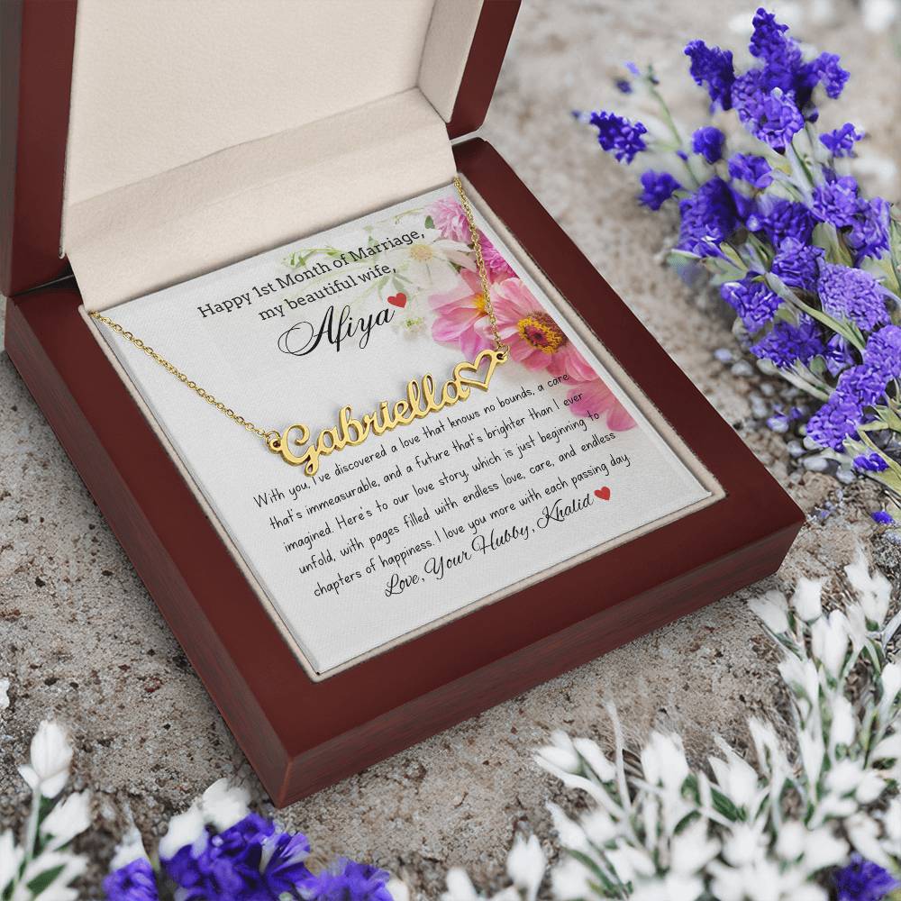 To My Wife - Wedding Anniversary Gift - Name Necklace + Heart Character