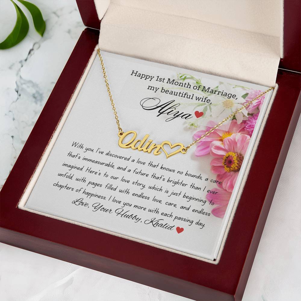 To My Wife - Wedding Anniversary Gift - Name Necklace + Heart Character