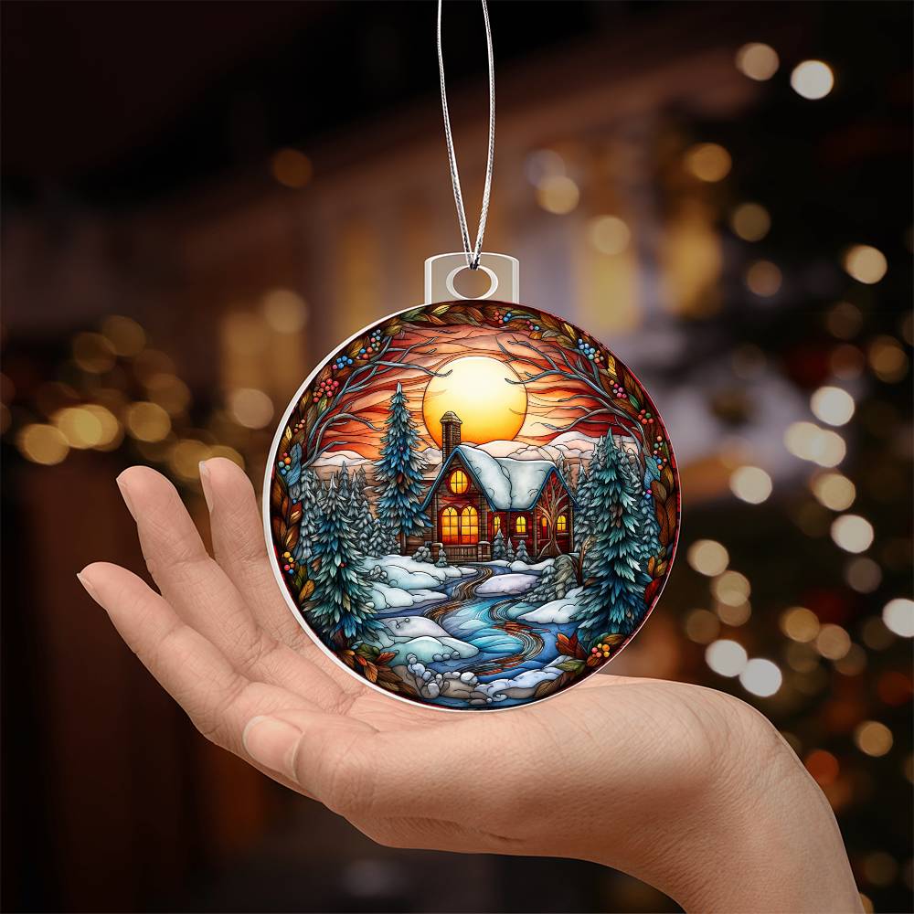 Cozy Cabin Sunset Acrylic Ornament πβ¨