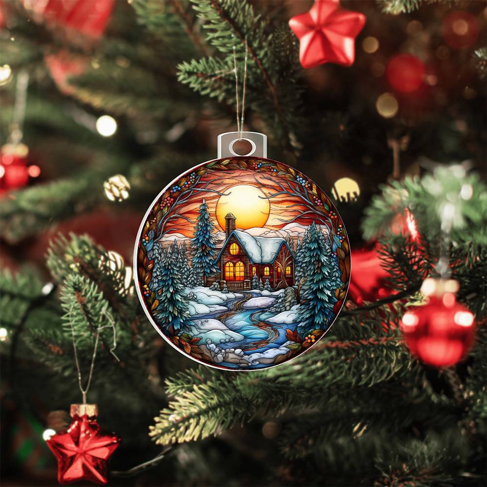 Cozy Cabin Sunset Acrylic Ornament πβ¨