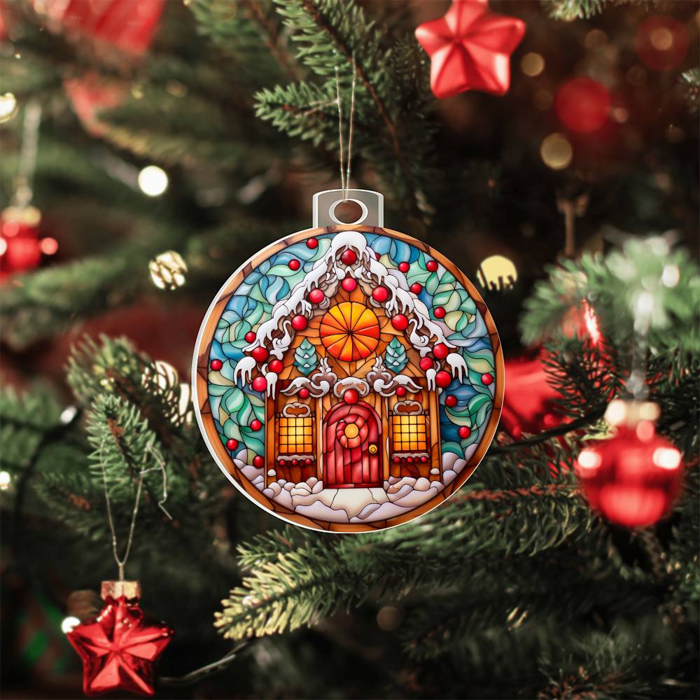 Whimsical Gingerbread Cottage Acrylic Ornament🍬🏠