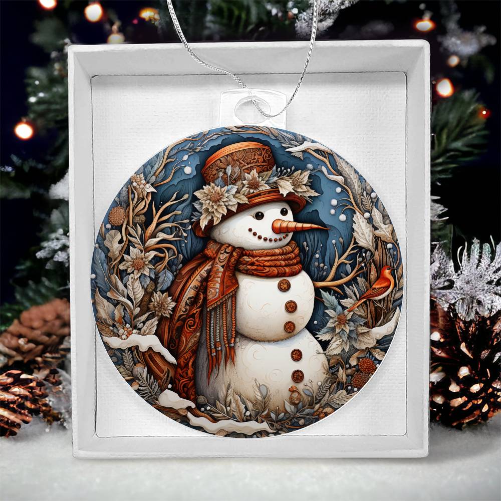 Rustic Snowman Charm Acrylic Ornament โ๐