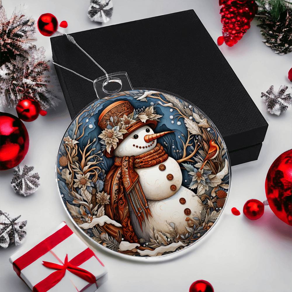 Rustic Snowman Charm Acrylic Ornament โ๐
