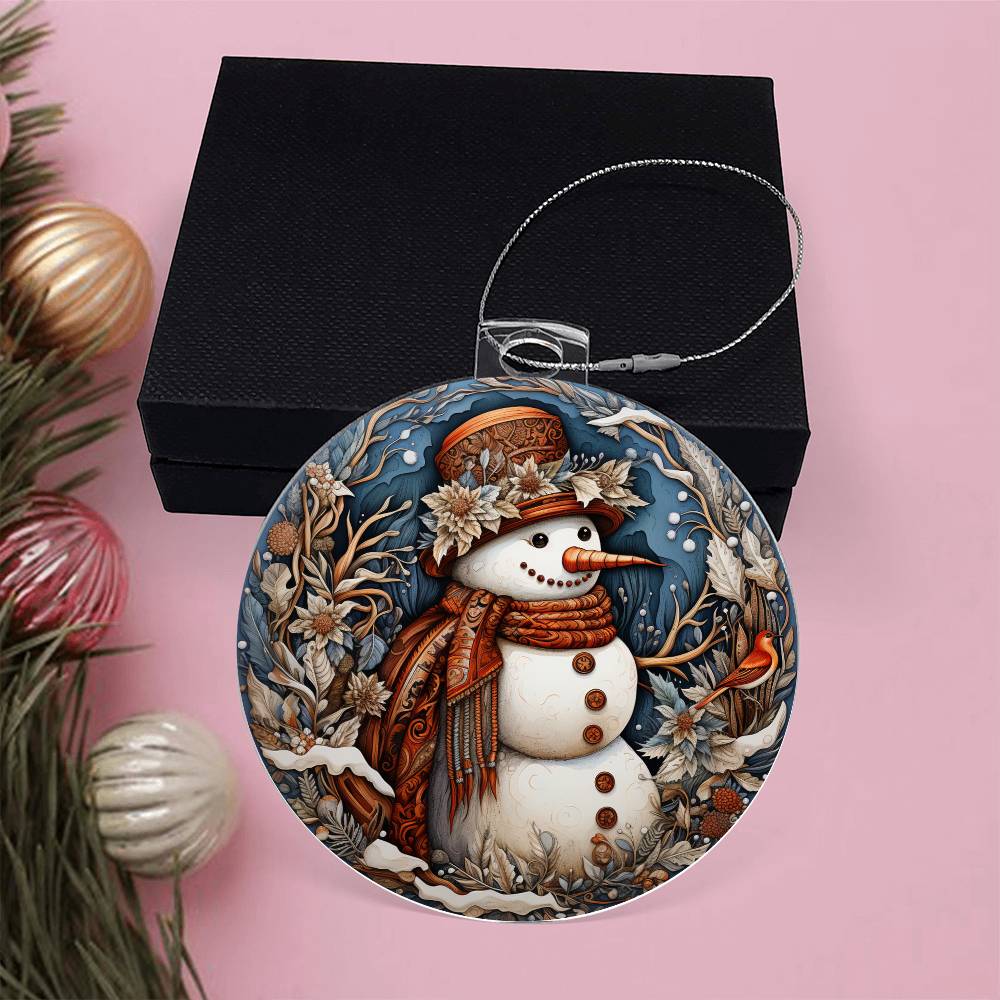 Rustic Snowman Charm Acrylic Ornament โ๐