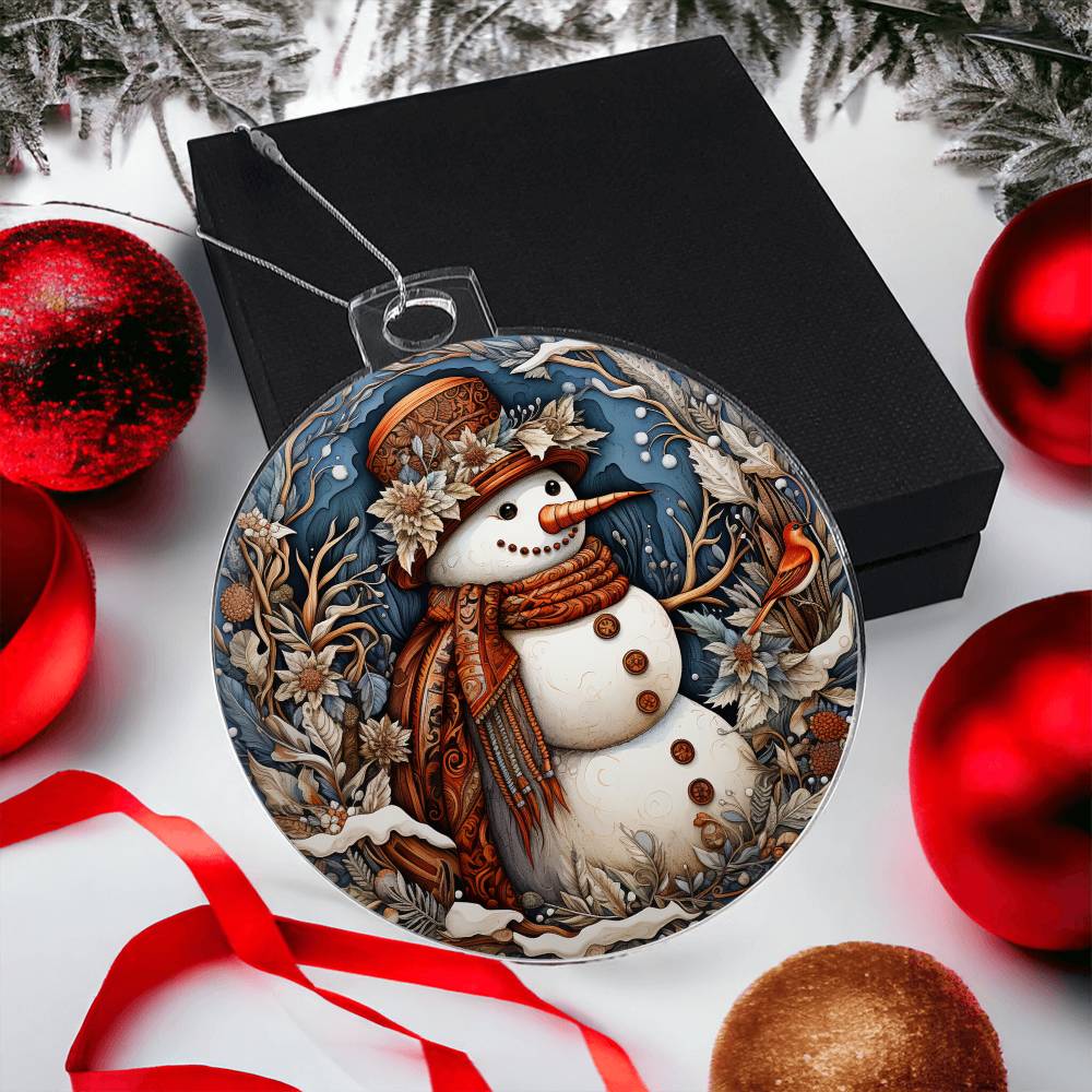 Rustic Snowman Charm Acrylic Ornament โ๐