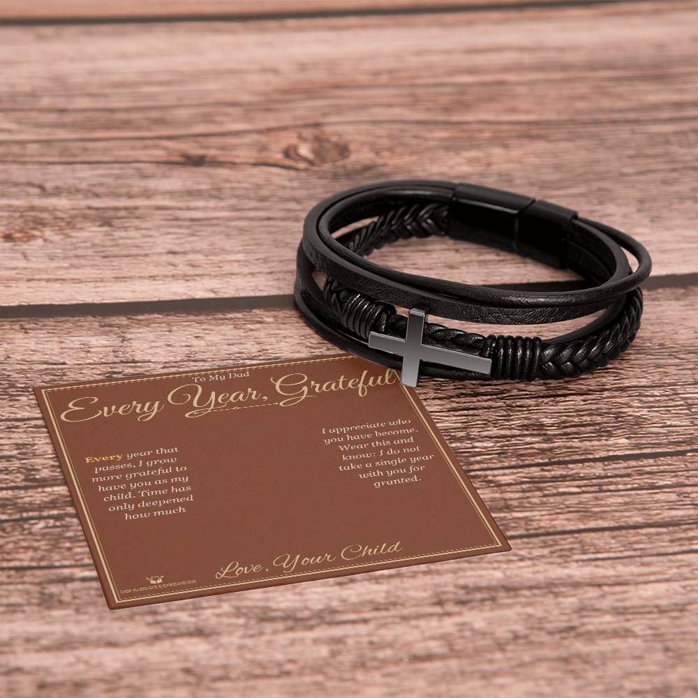 Every Year, Grateful - Men's Cross Bracelet for Dad