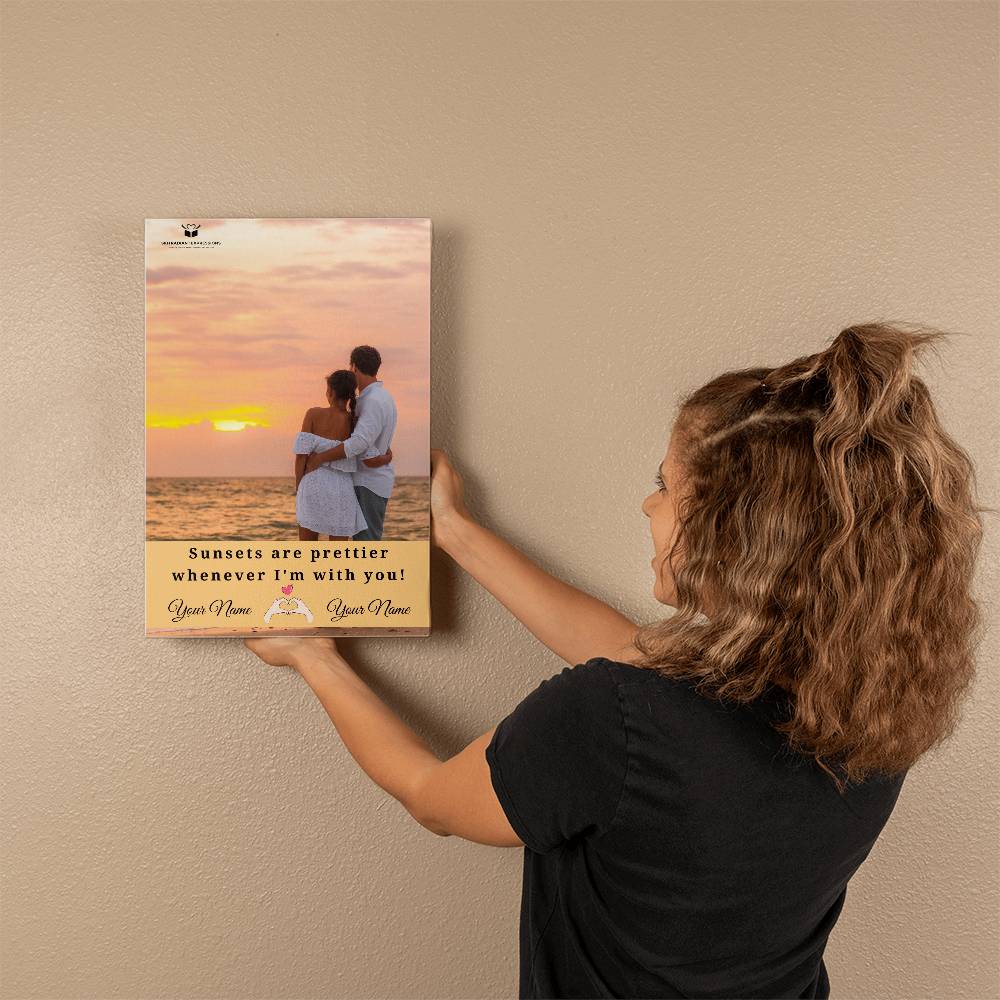 Personalized Sunset Love Gallery Wrapped Canvas: Your Names & Photo - A Heartfelt Gift For Couples