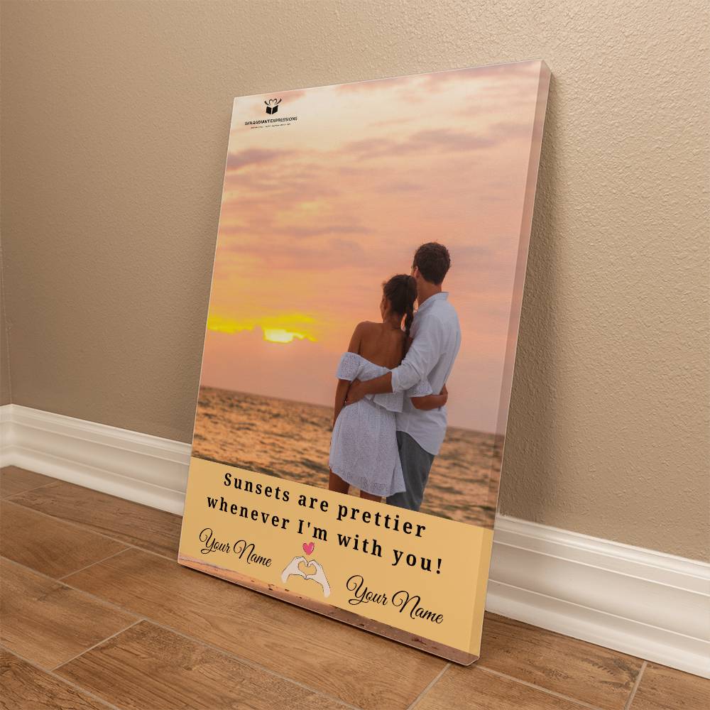 Personalized Sunset Love Gallery Wrapped Canvas: Your Names & Photo - A Heartfelt Gift For Couples
