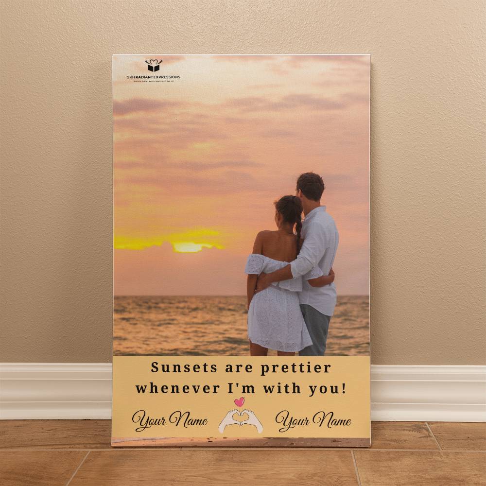 Personalized Sunset Love Gallery Wrapped Canvas: Your Names & Photo - A Heartfelt Gift For Couples