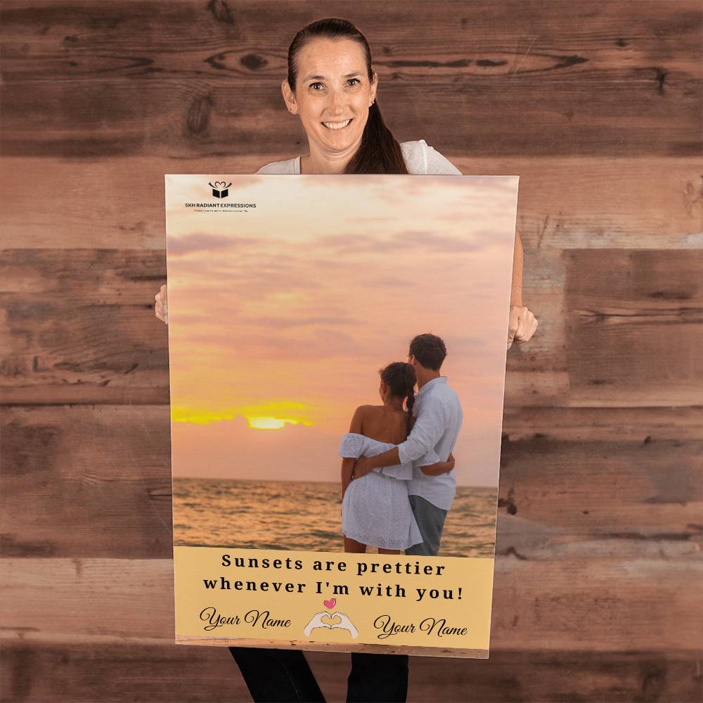 Personalized Sunset Love Gallery Wrapped Canvas: Your Names & Photo - A Heartfelt Gift For Couples