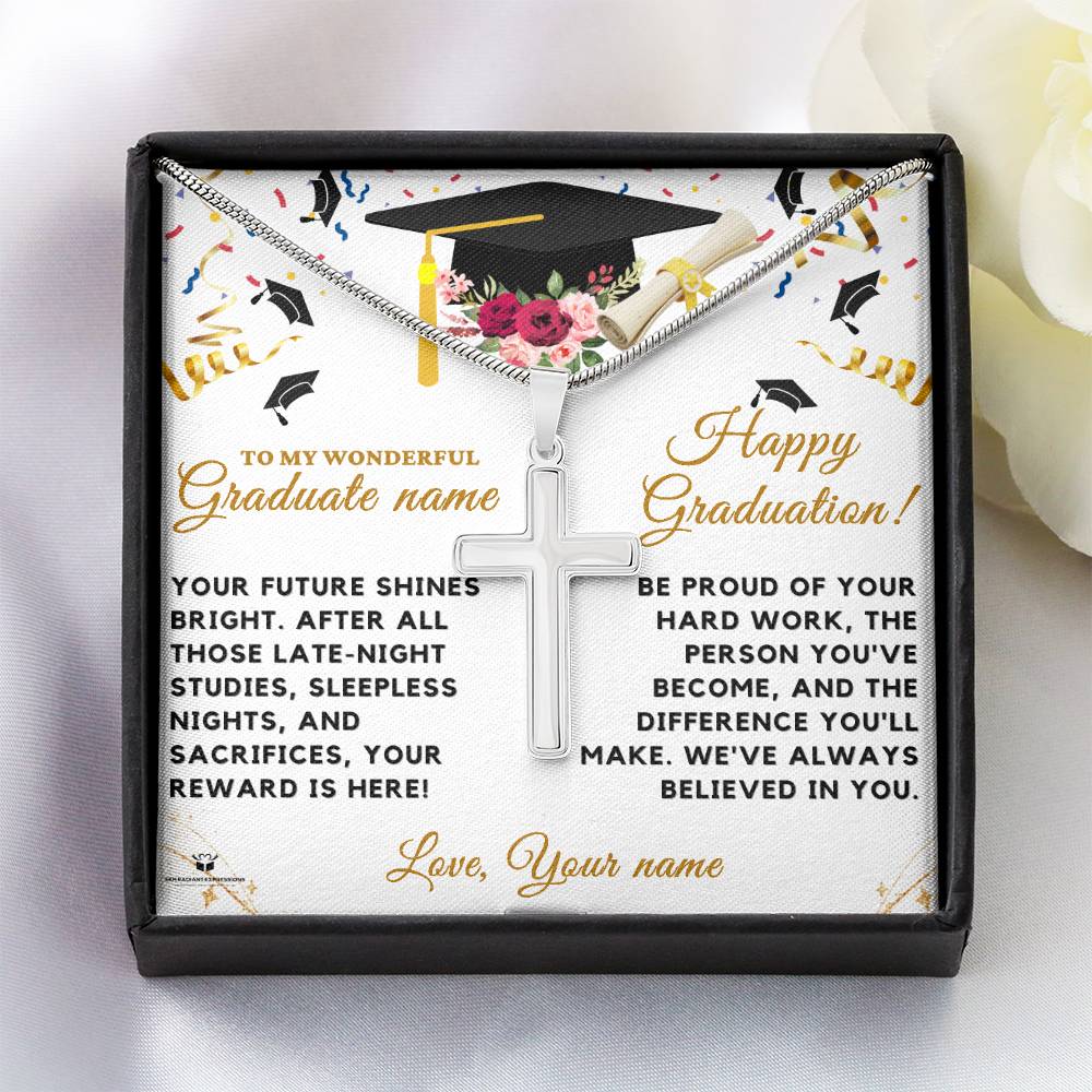 To My Wonderful Boy - Celebrating Your Graduation Success: A Message of Pride - Stainless Steel Cross Necklace