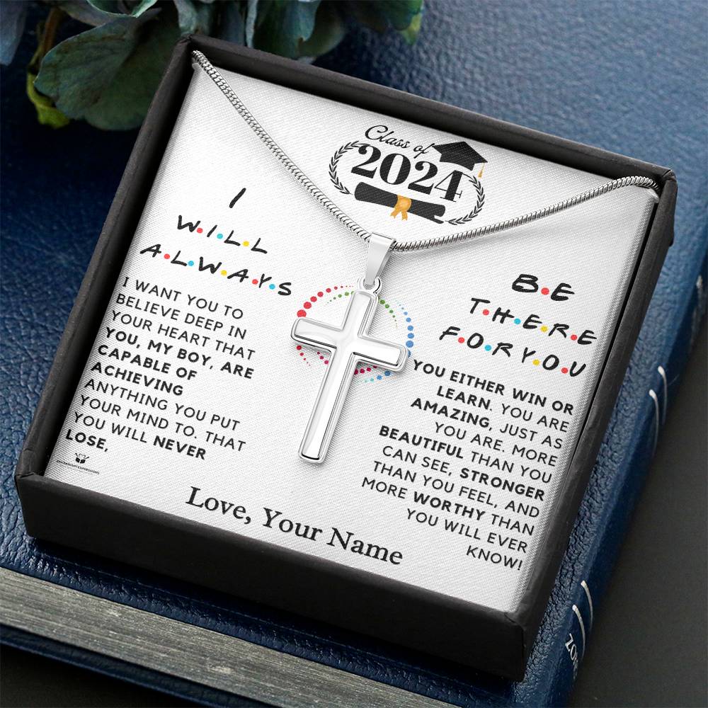 Empowering the Class of 2024: A Message of Belief and Love for Him - Stainless Steel Cross Necklace