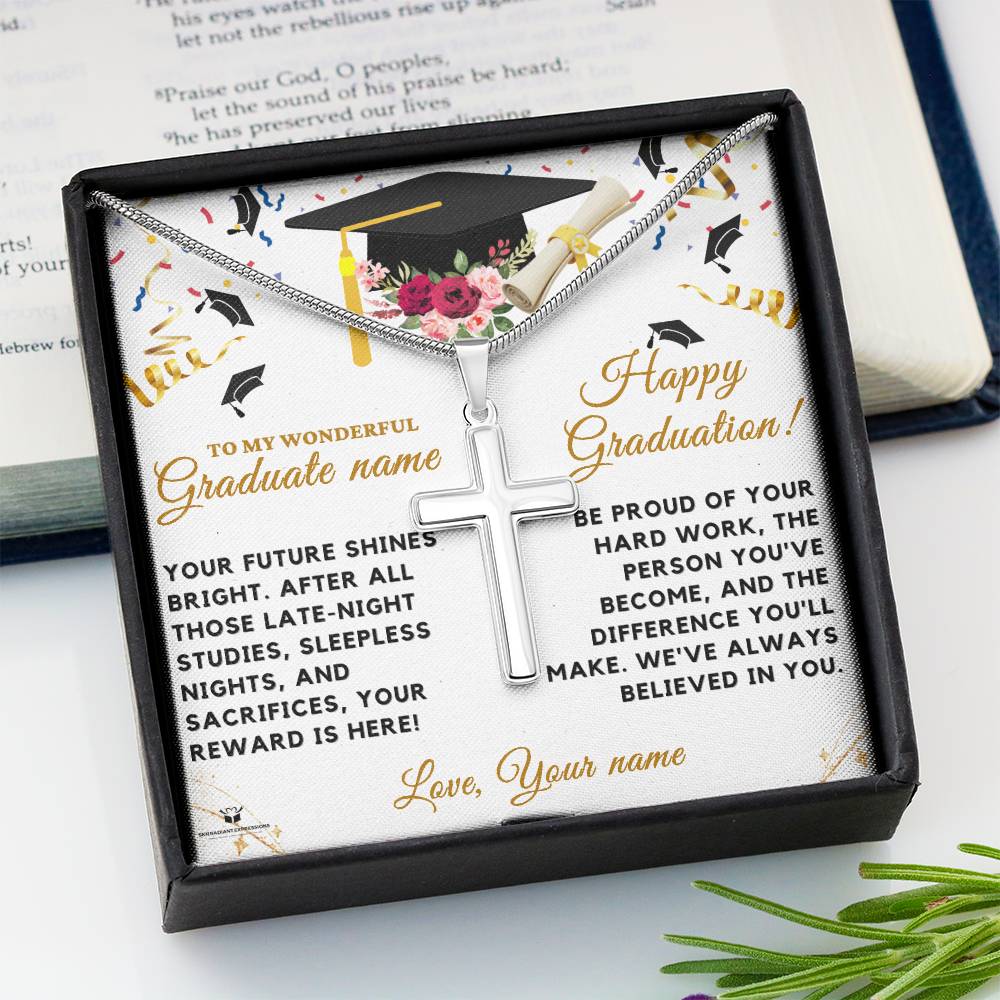 To My Wonderful Boy - Celebrating Your Graduation Success: A Message of Pride - Stainless Steel Cross Necklace