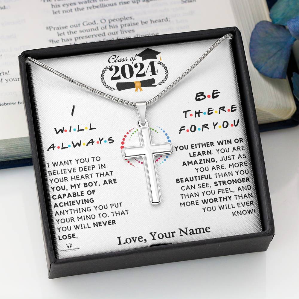 Empowering the Class of 2024: A Message of Belief and Love for Him - Stainless Steel Cross Necklace