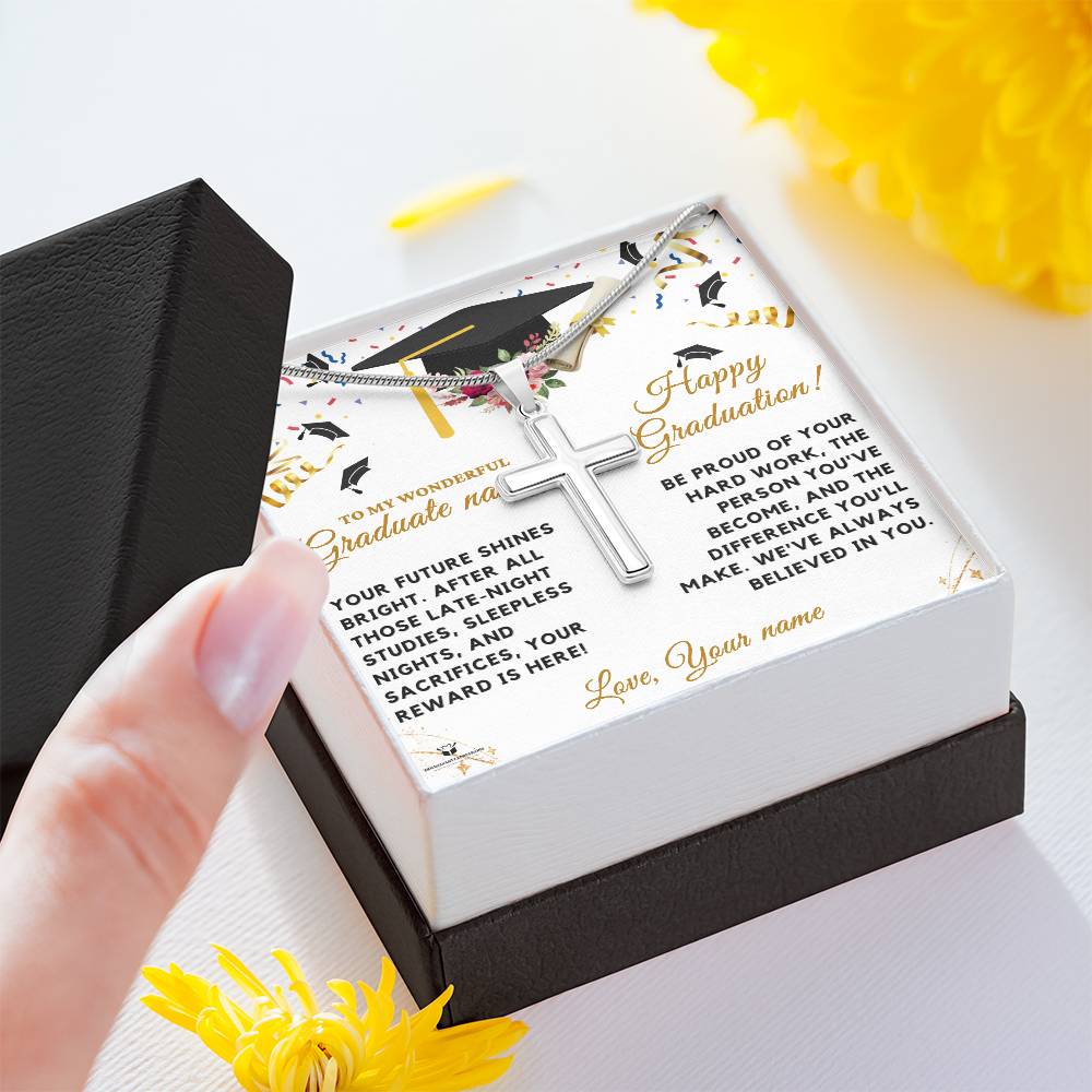 To My Wonderful Boy - Celebrating Your Graduation Success: A Message of Pride - Stainless Steel Cross Necklace