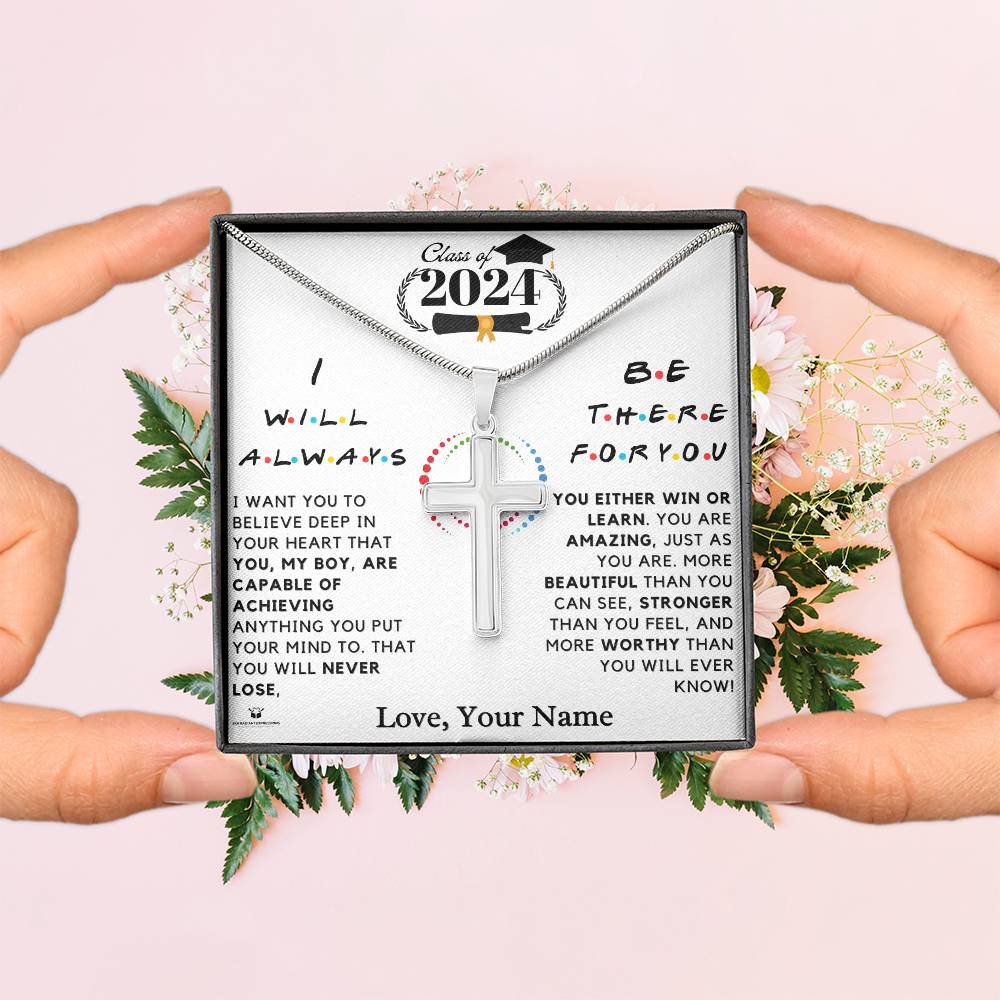 Empowering the Class of 2024: A Message of Belief and Love for Him - Stainless Steel Cross Necklace