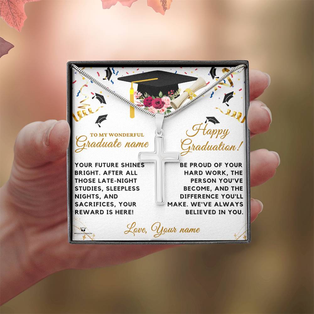 To My Wonderful Boy - Celebrating Your Graduation Success: A Message of Pride - Stainless Steel Cross Necklace