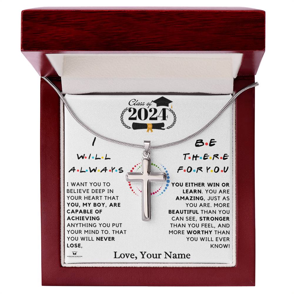 Empowering the Class of 2024: A Message of Belief and Love for Him - Stainless Steel Cross Necklace