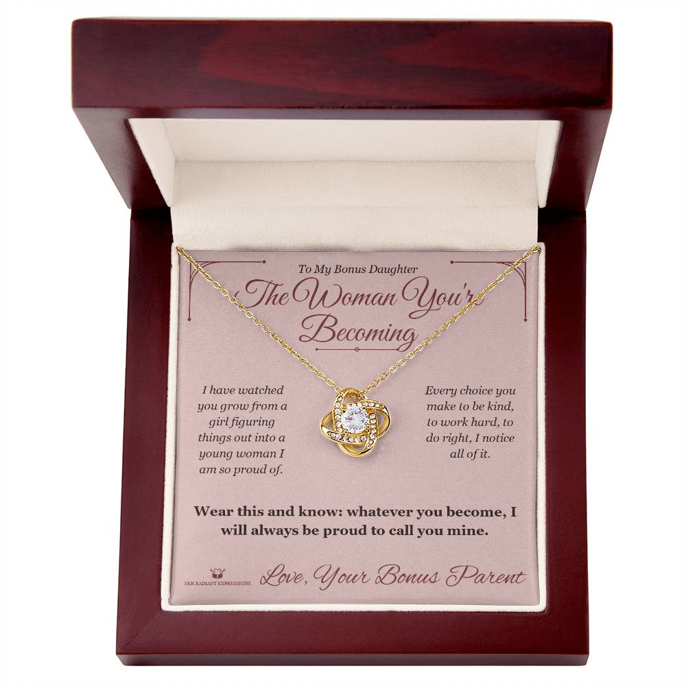 The Woman You're Becoming - Love Knot Necklace for Stepdaughter