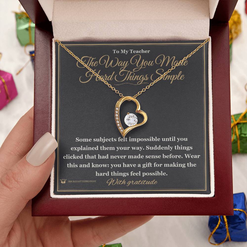 Forever Love Necklace engraved with your own words for teacher
