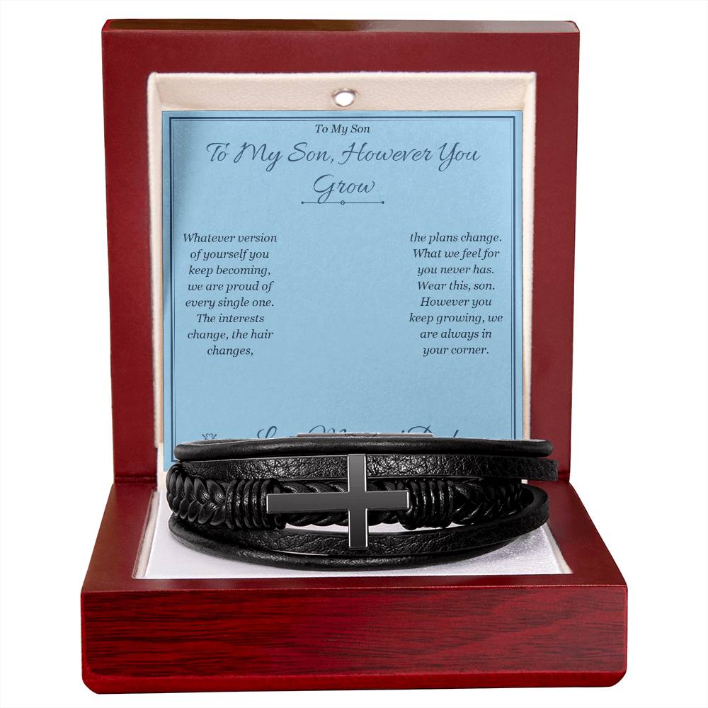 To My Son, However You Grow - Men's Cross Bracelet for Son