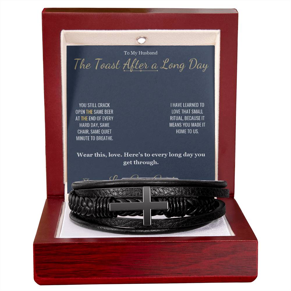 The Toast After a Long Day - Men's Cross Bracelet for Husband