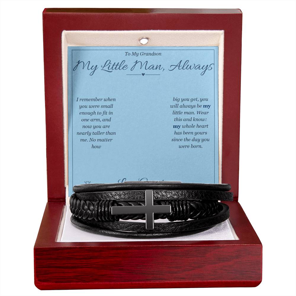 My Little Man, Always - Men's Cross Bracelet for Grandson