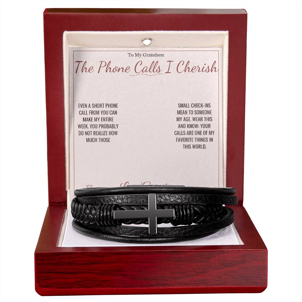 The Phone Calls I Cherish - Men's Cross Bracelet for Grandson