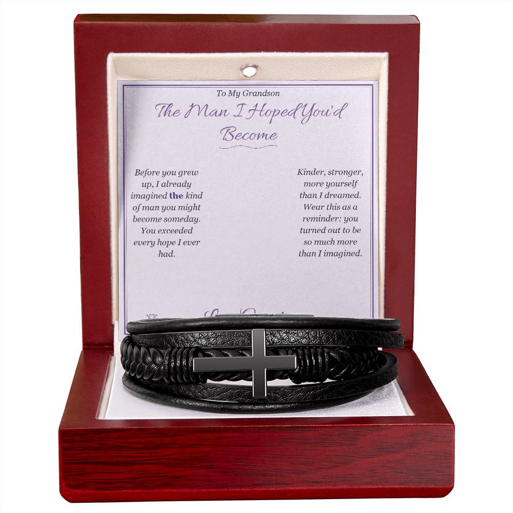The Man I Hoped You'd Become - Men's Cross Bracelet for Grandson