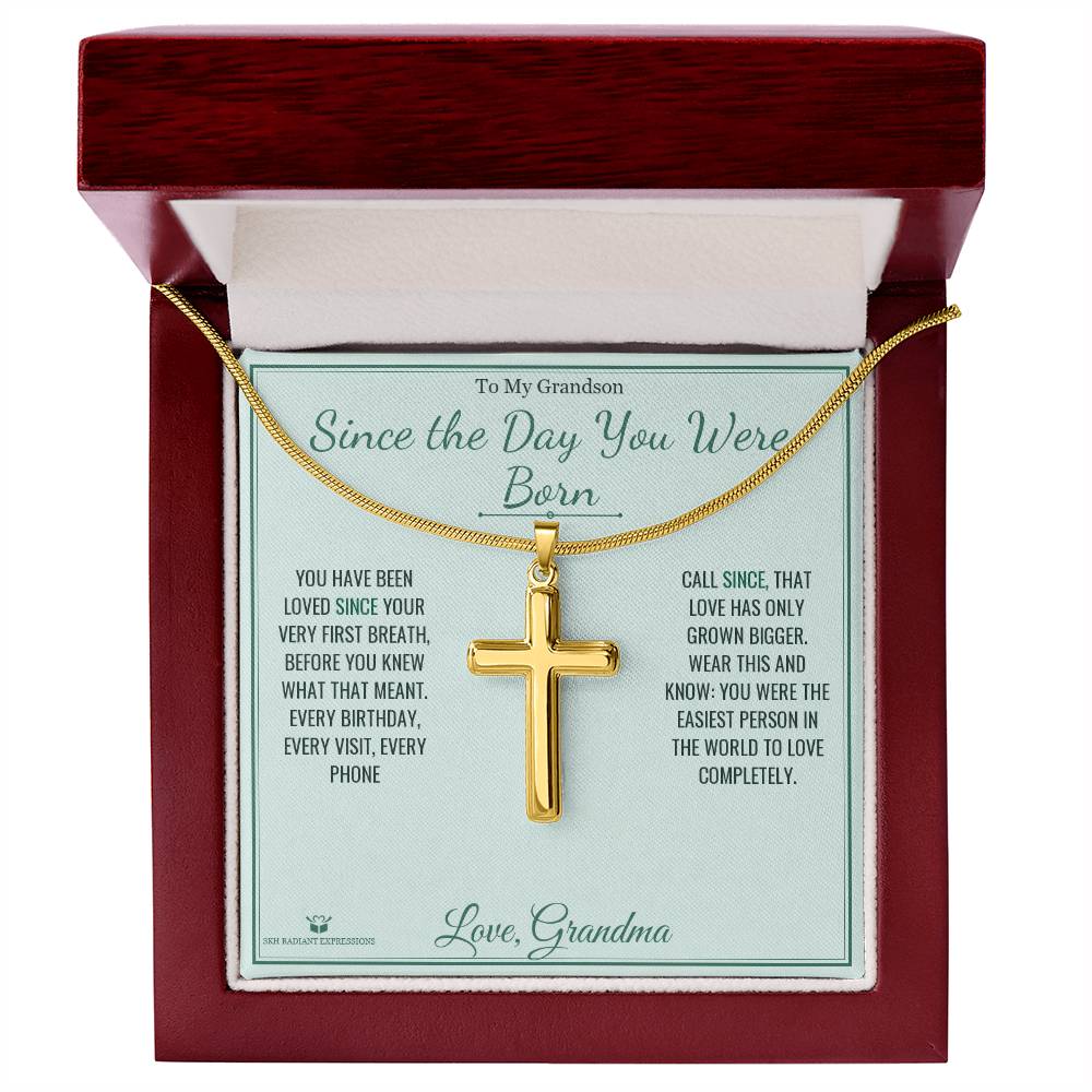 Since the Day You Were Born - Artisan Cross Necklace for Grandson
