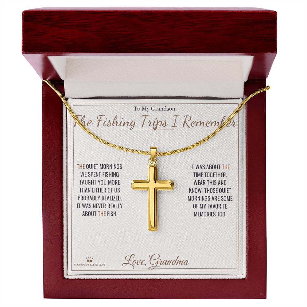 The Fishing Trips I Remember - Artisan Cross Necklace for Grandson