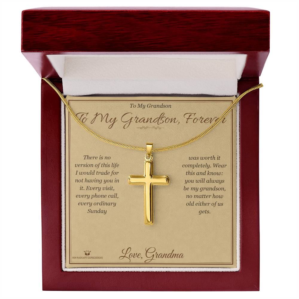 To My Grandson, Forever - Artisan Cross Necklace for Grandson