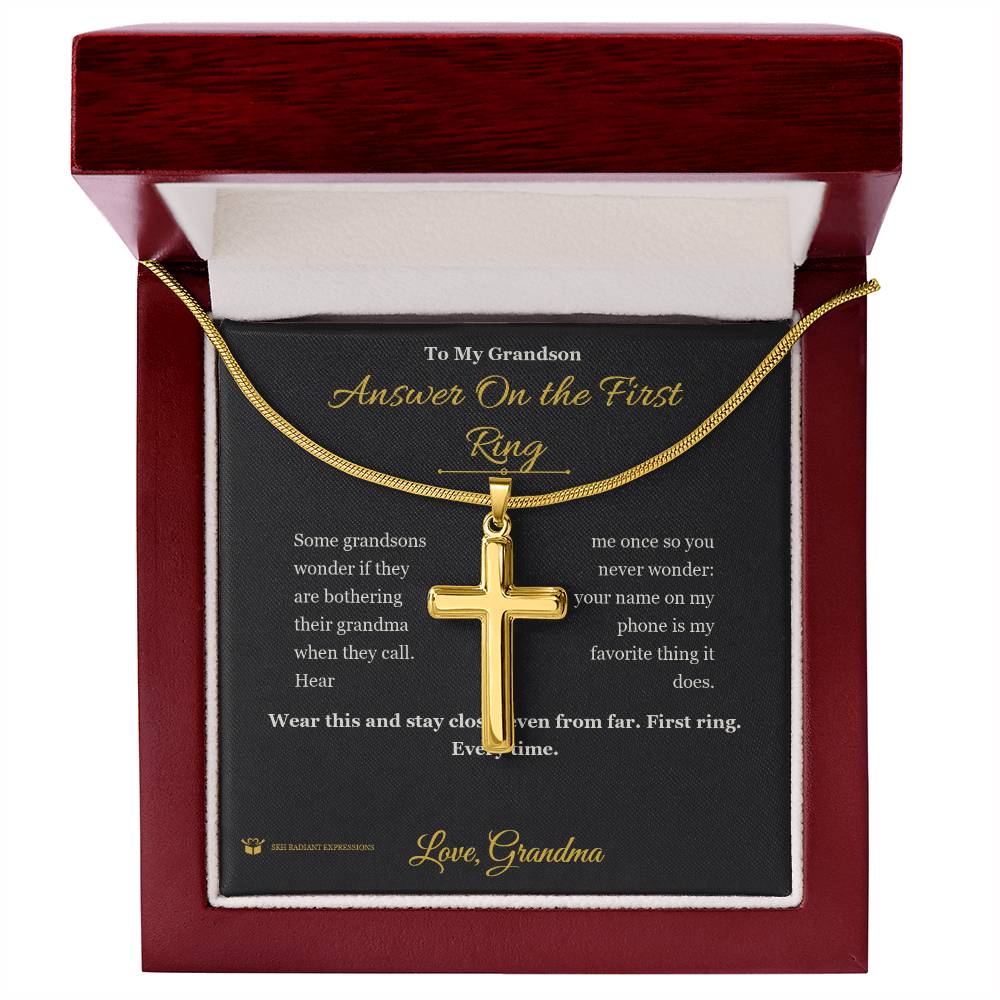 Answer On the First Ring - Artisan Cross Necklace for Grandson - personalized keepsake gift from SKH Radiant Expressions