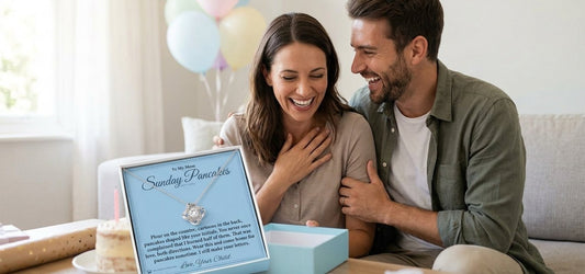 Mom necklace gift box with birthday balloons