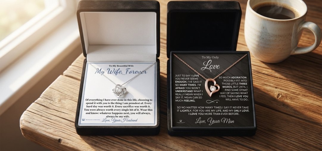 Two wife necklace gift boxes for an anniversary