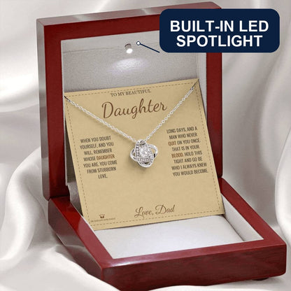 Love Knot Necklace with personalized message card for daughter